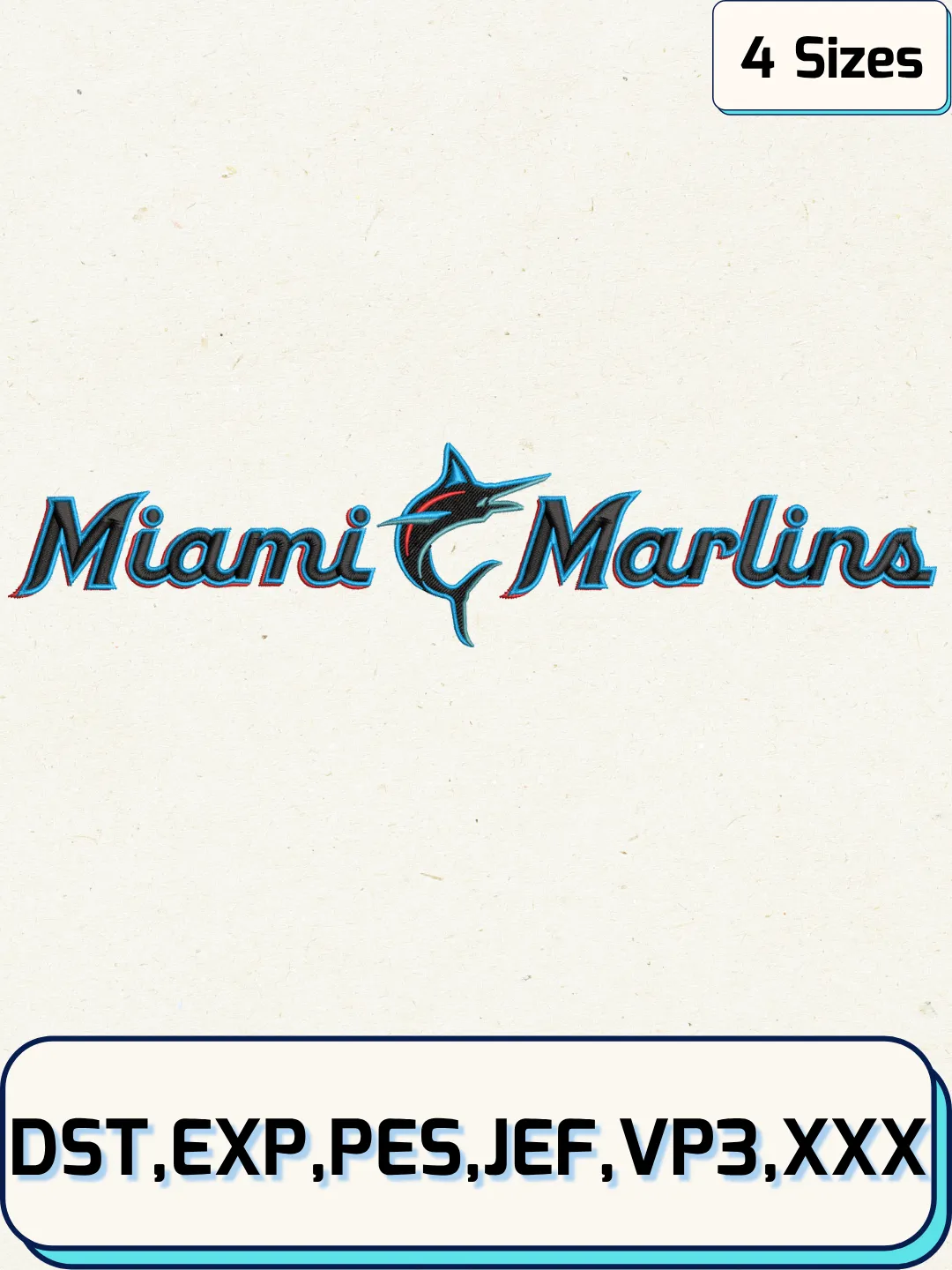 Marlins Baseball Embroidery Design – Machine Embroidery File- 4 Sizes