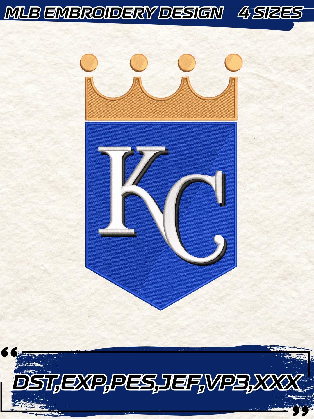Kansas City Royals Embroidery Design,MLB Embroidery Design,Machine Embroidery Design File,4 Sizes, Digital Download
