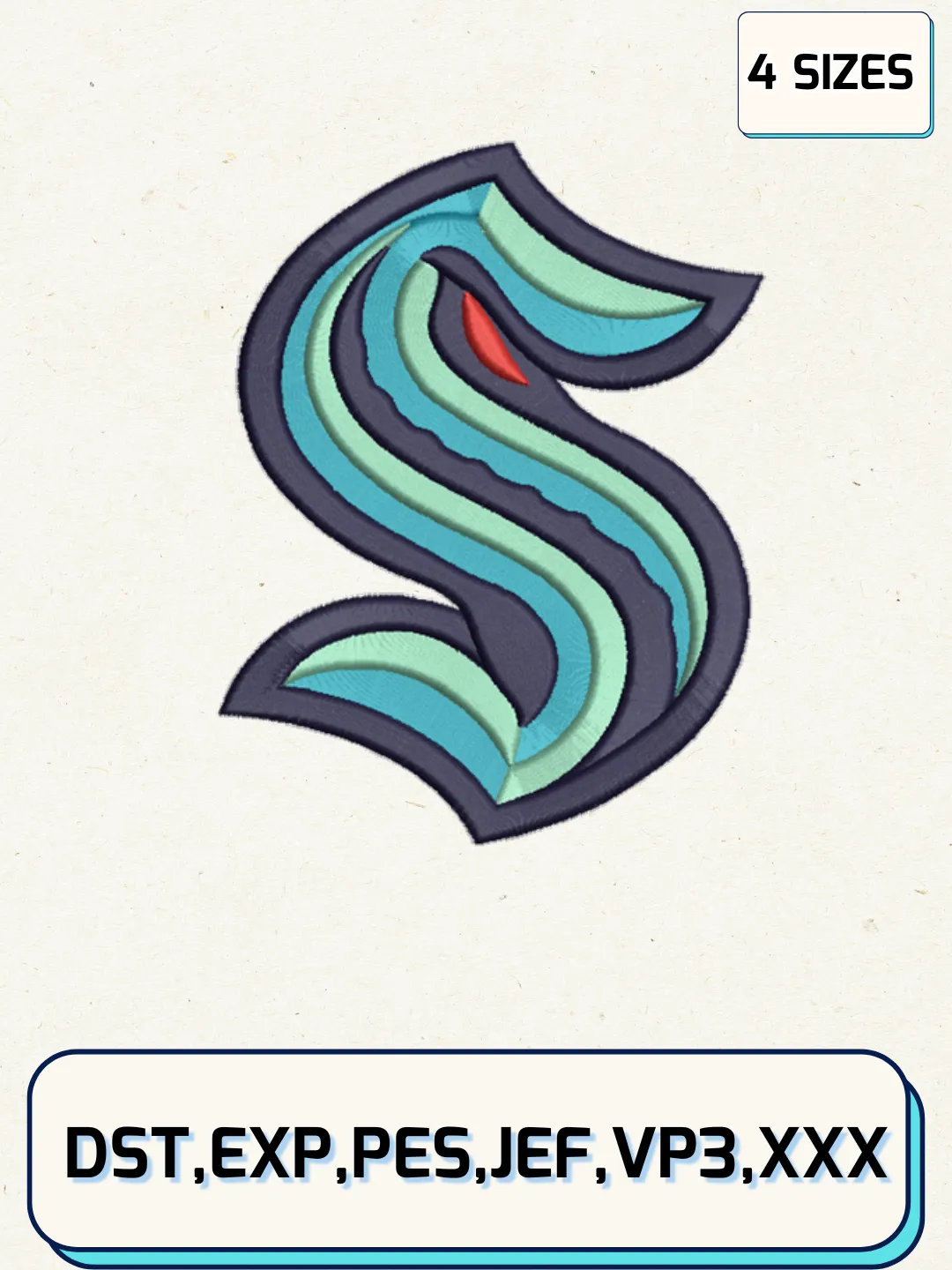 Seattle Kraken Logos Embroidery Design Files, NHL Logos Embroidery Designs, Machine Embroidery Files, 4 Sizes