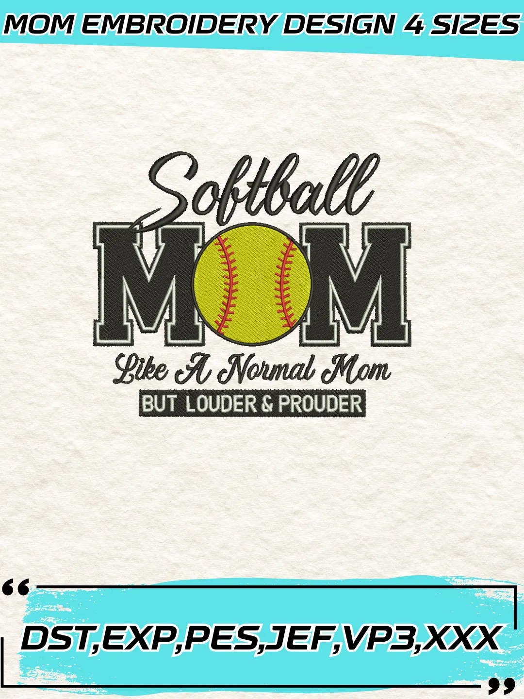 Softball Mom Embroidery Design,Mother's Day Embroidery Design,Machine Embroidery Design File,4 Sizes, Digital Download_MOM96