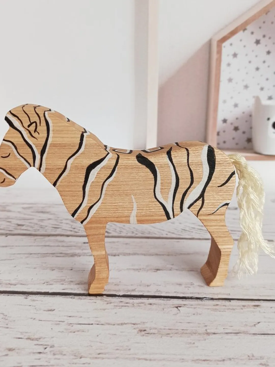 Wooden toy animals, safari animals zebra, Montessori baby toys, first toy