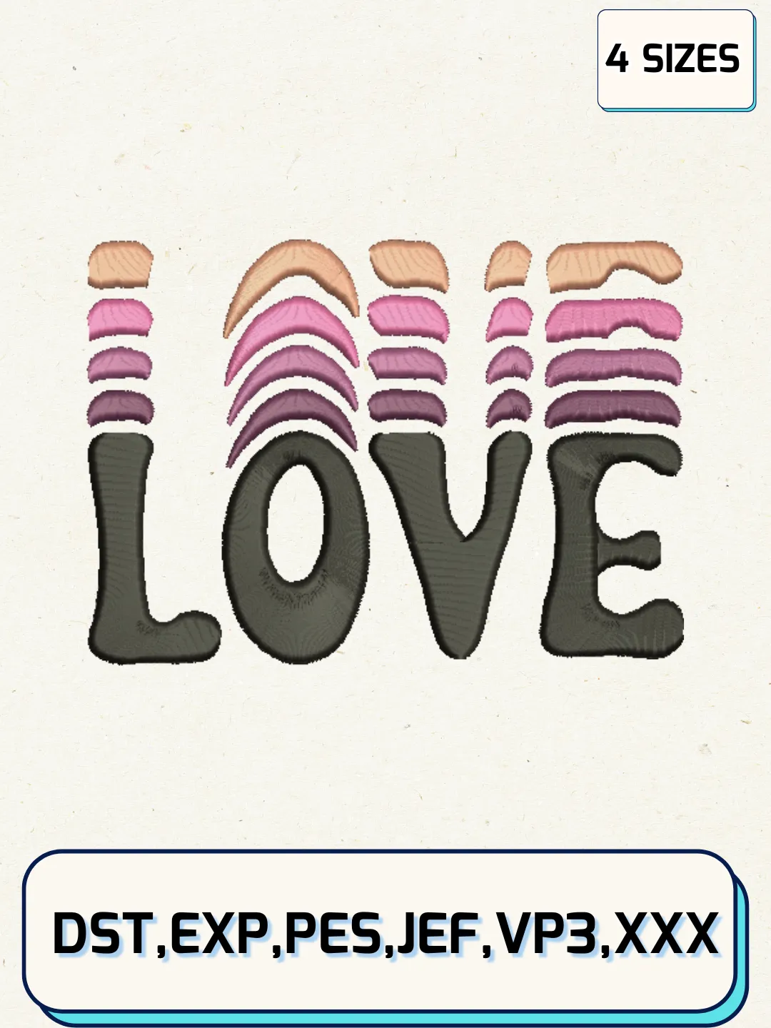 Love Embroidery Design Files, Valentine Logos Embroidery Designs, Machine Embroidery Files, 4 Sizes
