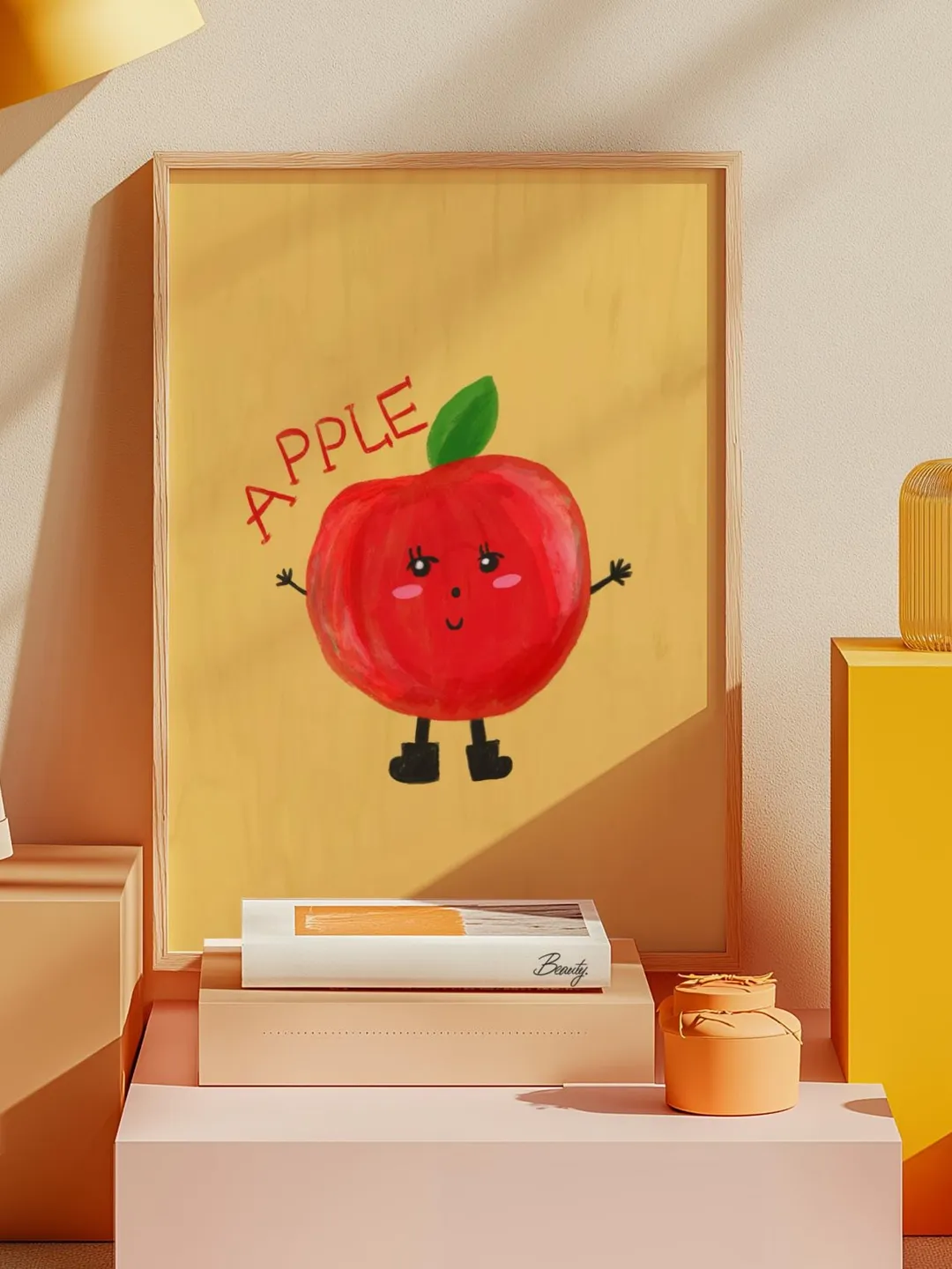Apple Transportation Nursery Print: Whimsical Kids Room Wall Art, Alphabet fruit veges, Kids wall decor