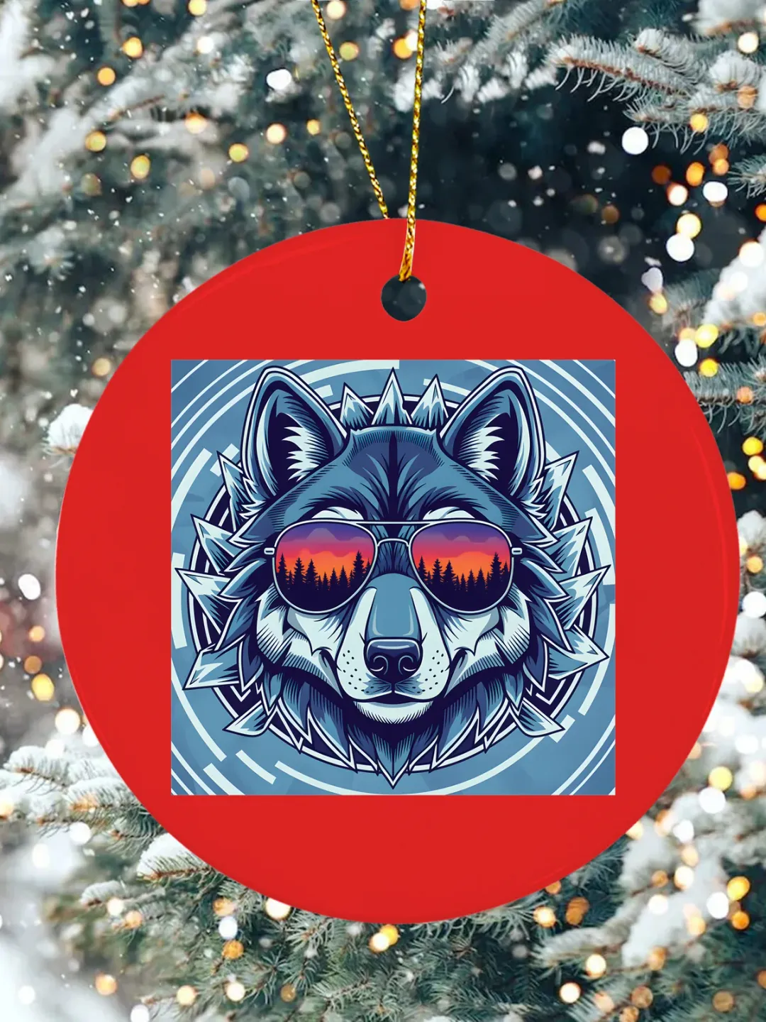with the Wolf Christmas Ceramic Ornament