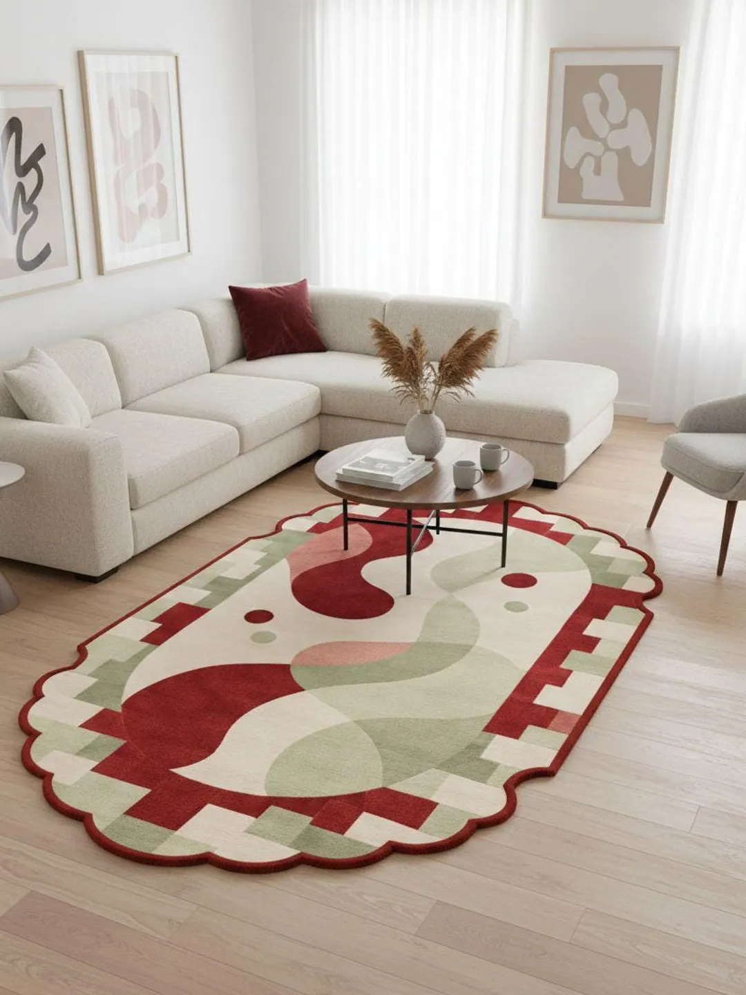 Handmade Tufted Kids Rug – Scalloped Abstract Playroom Nursery Decor