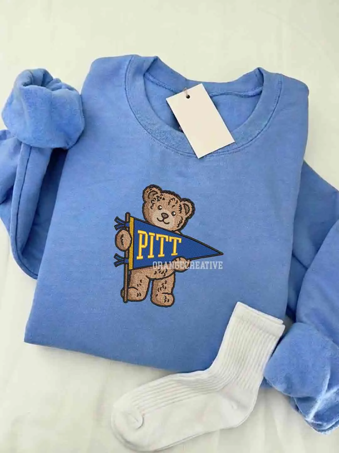 Pittsburgh Panthers Embroidered Sweatshirt, College Embroidered Crewneck, NCAA Pittsburgh Embroidered Shirt, Teddy Bear Sweatshirt, Gift for Collegue