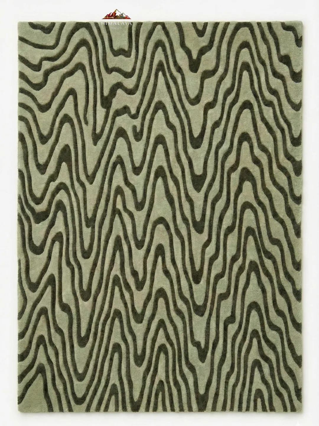 Hand Tufted Abstract Area Rug, Modern Green Wool Rug, Contemporary Wavy ...