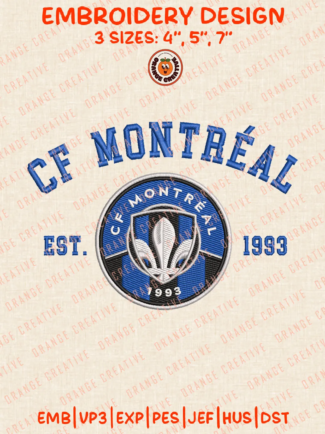 MLS CF Montréal Est 1993 Logo Embroidery Files, CF Montréal Embroidery Designs, League Soccer Machine Embroidery Files, MLS CF Montréal Logo Machine Embroidery, 3 sizes, Digital Download