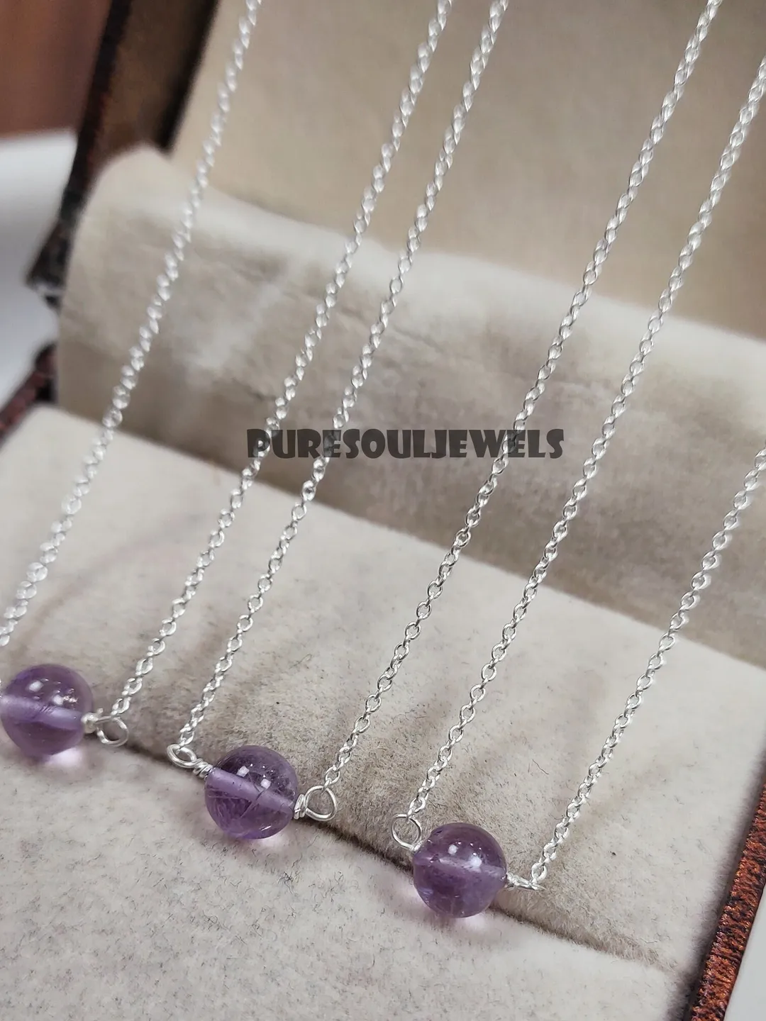 Minimalist Amethyst Crystal Ball Necklace, 925 Sterling Silver, Chakra Healing Jewelry, February Birthstone Gift
