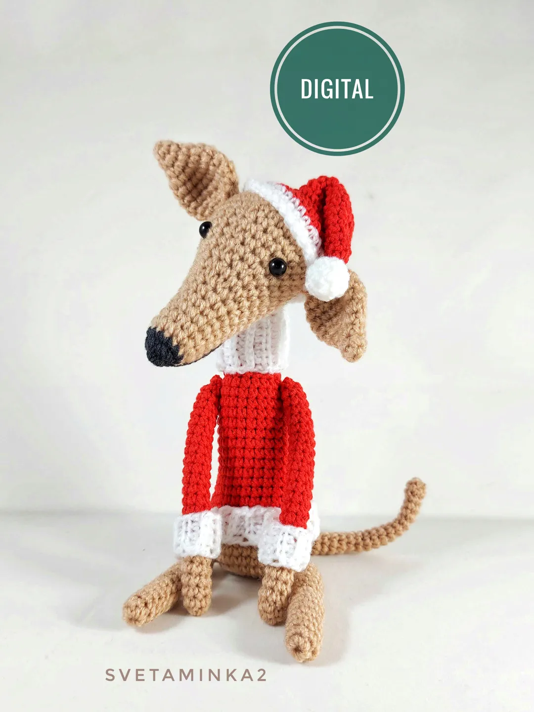 Greyhound Crochet Pattern. Whippet Crochet Pattern. Amigurumi Dog. Christmas Crochet Pattern. Digital Download. PDF.