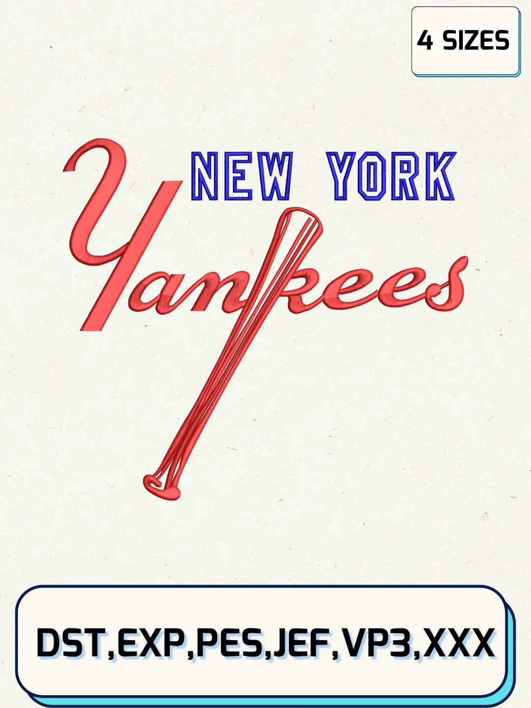 New York Yankees Logos Embroidery Design Files, MLB Logos Embroidery Designs, Machine Embroidery Files, 4 Sizes
