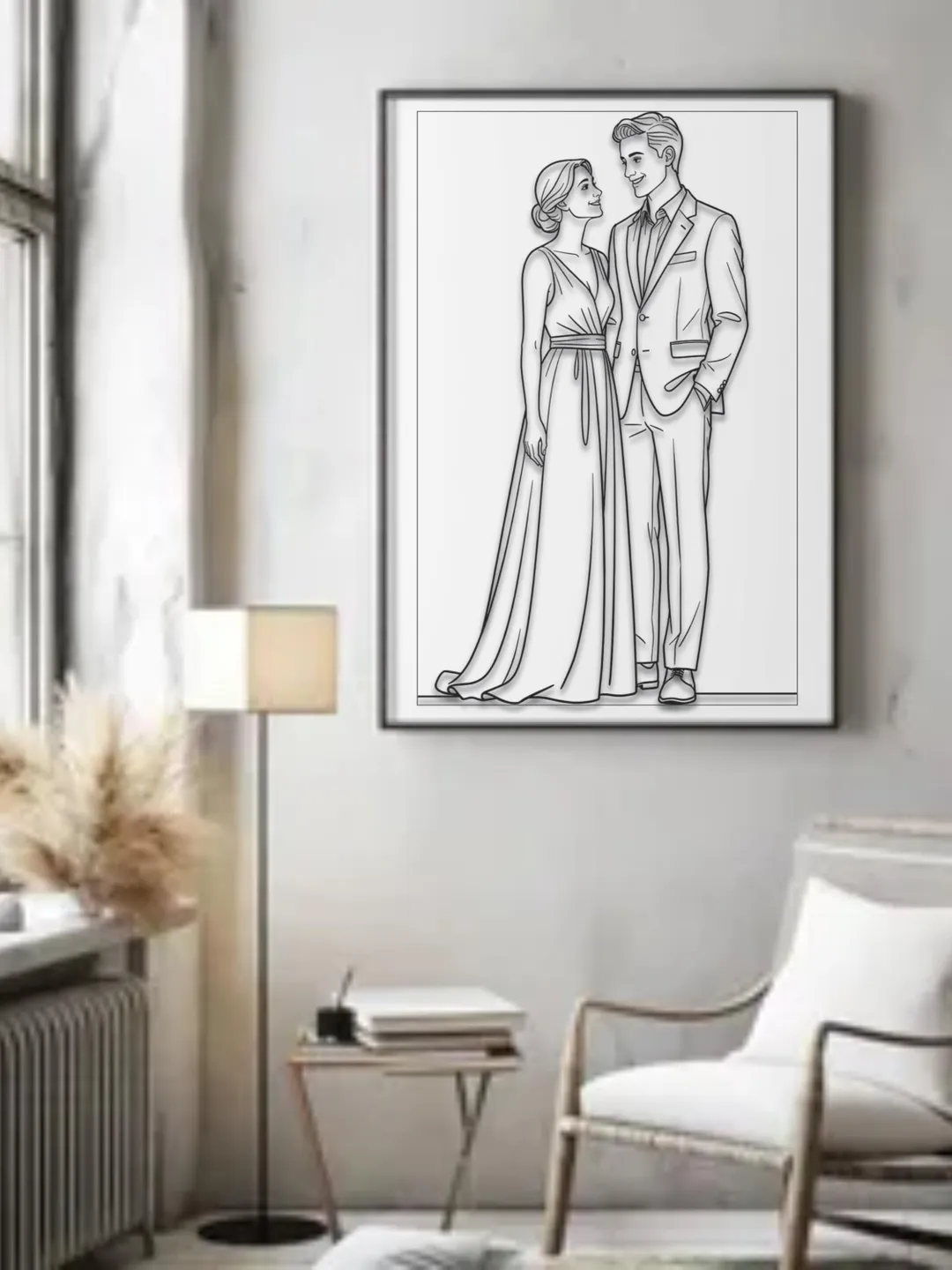 Couple Portrait Line Art Print, Minimalist Wedding Gift (Digital Download)