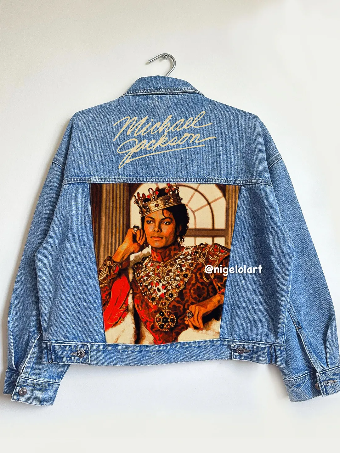 Painted denim jacket Michael Jackson Custom gifts Blue denim jacket King of pop mj