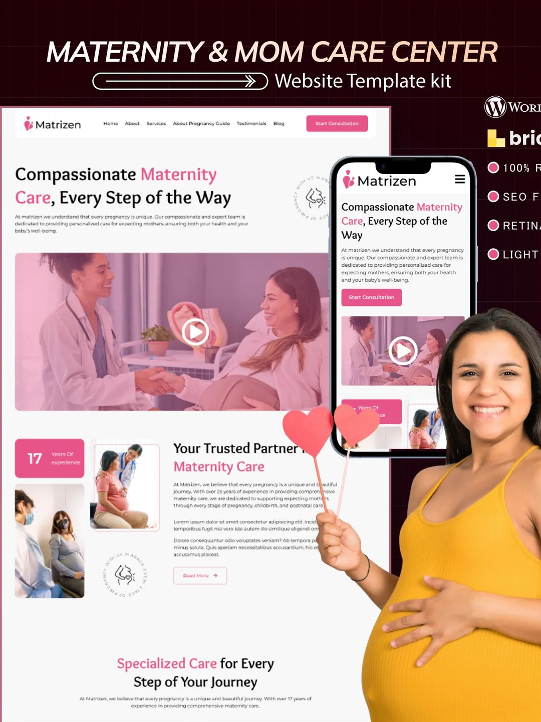 Maternity Care WordPress Bricks Builder Template Kit | Pregnancy, Prenatal & Postpartum Website Template