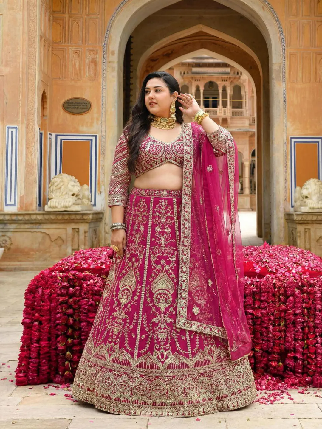Fuchsia Pink Lehenga Choli Heavy Embroidered Silk Indian Wedding Dress ...