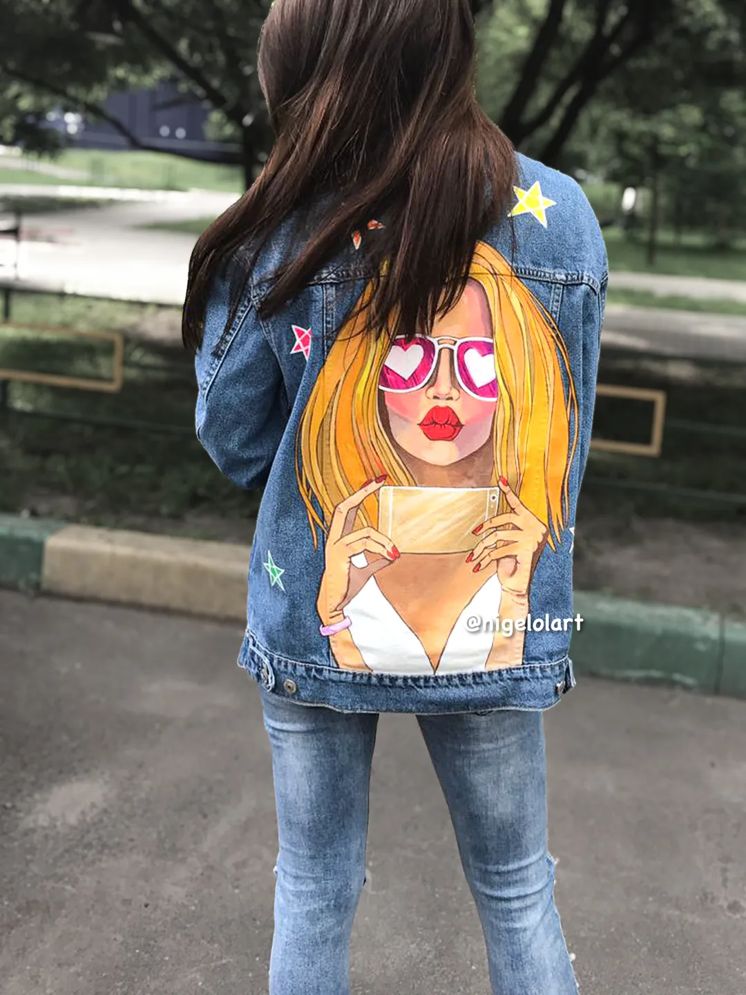 Painted denim jacket Like Girl Custom gifts Jean jacket blue denim jacket pop jacket