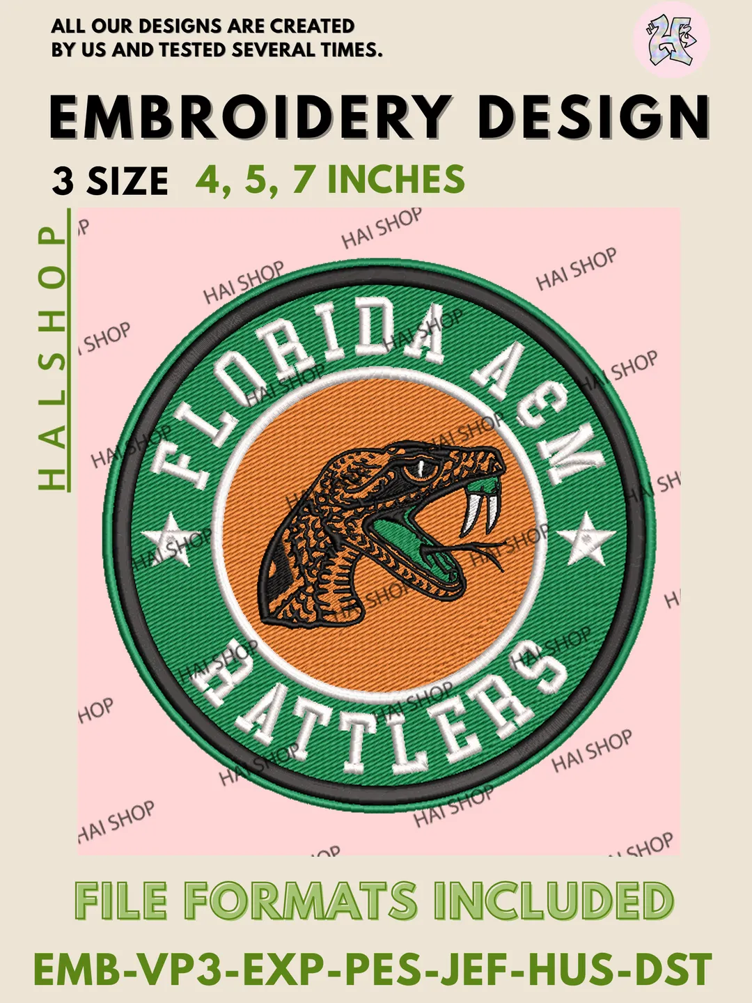 Florida A&M Rattlers Embroidery Design, NCAA Logo Machine Embroidery ...
