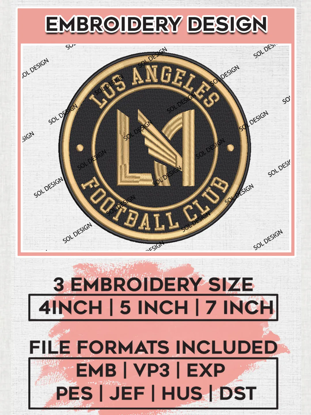 Los Angeles FC Soccer Team Logo Embroidery Design, MLS Los Angeles FC Logo Embroidery Files, Soccer Team Machine Embroidery, Machine Embroidery Design