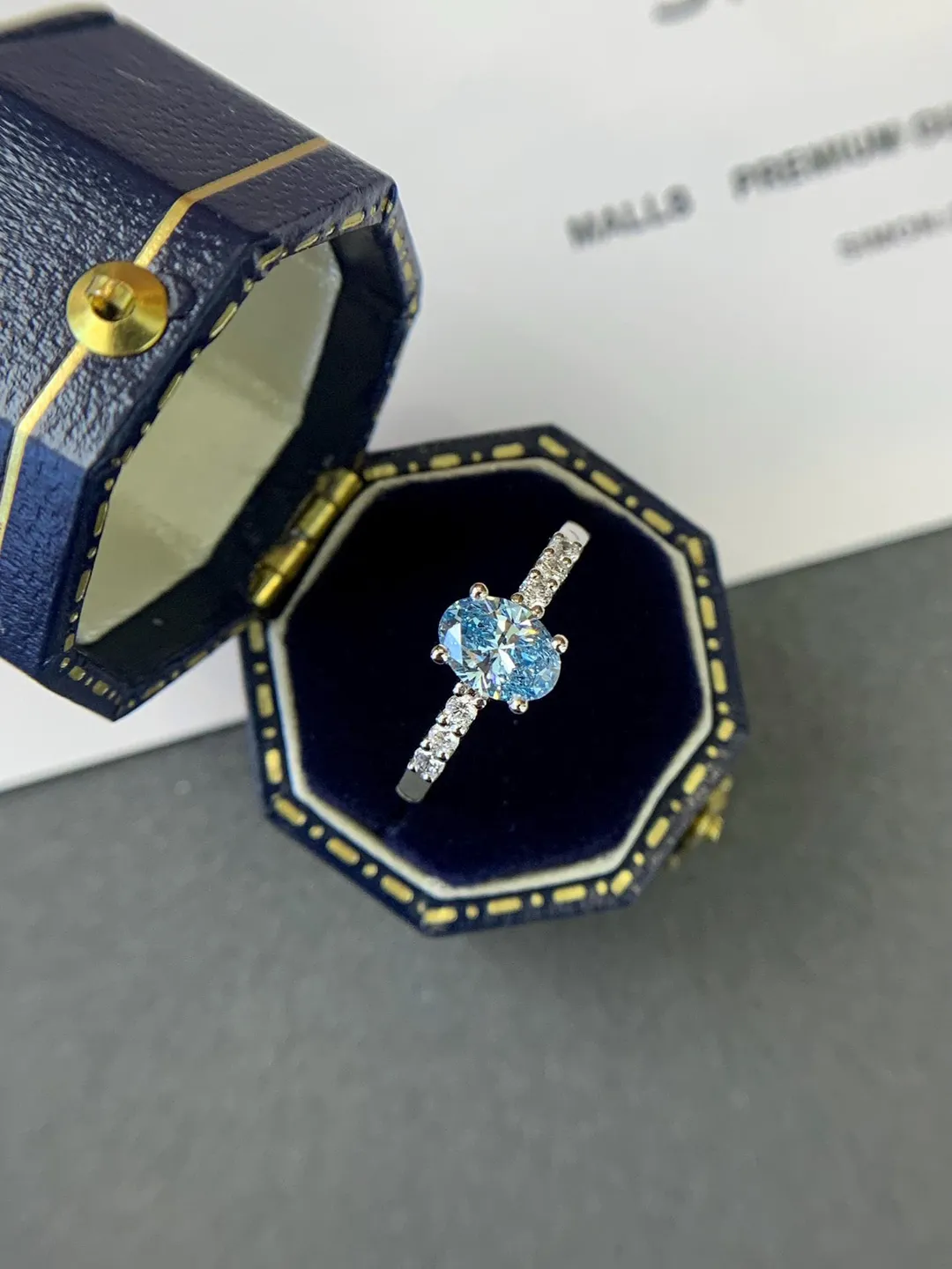 Luxury Blue Diamond Ring Silver 925 Round Cut Center Stone, Timeless Engagement Ring, Special Gift for Women