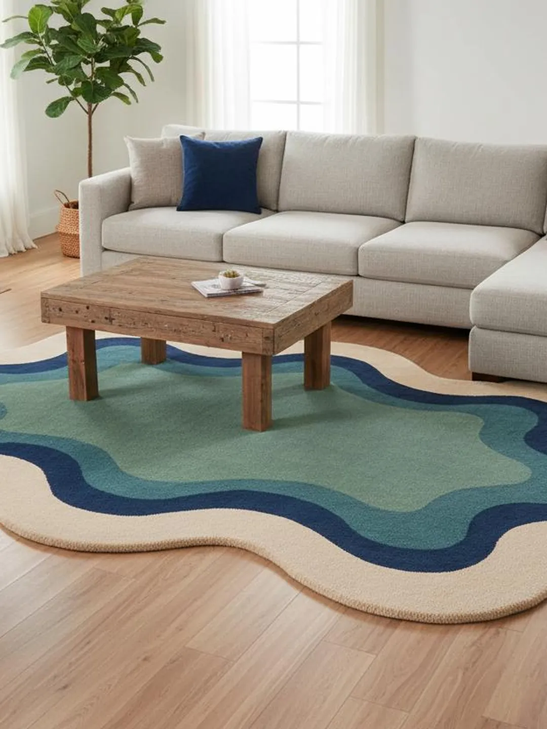 Wavy Checker Pattern Rug Hand-Tufted Wool Wavy Rug, Black and White Trippy Decor