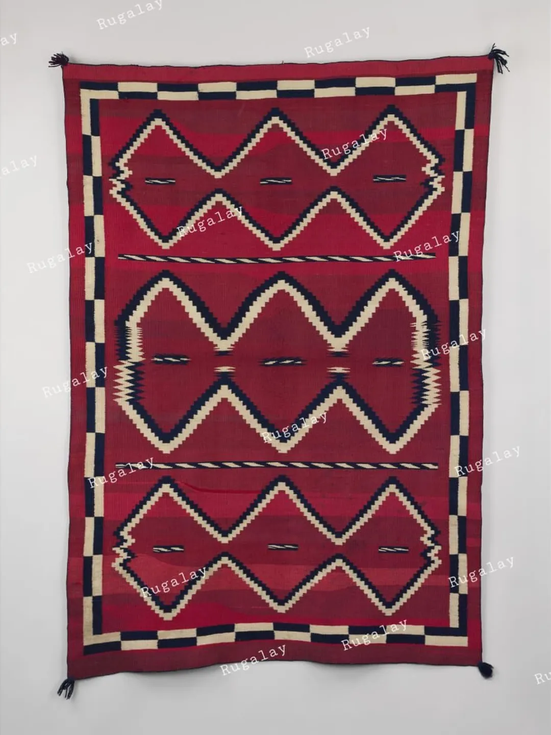5x7 Ft Handwoven Red Wool Navajo Rug Southwestern Pattern Native ...