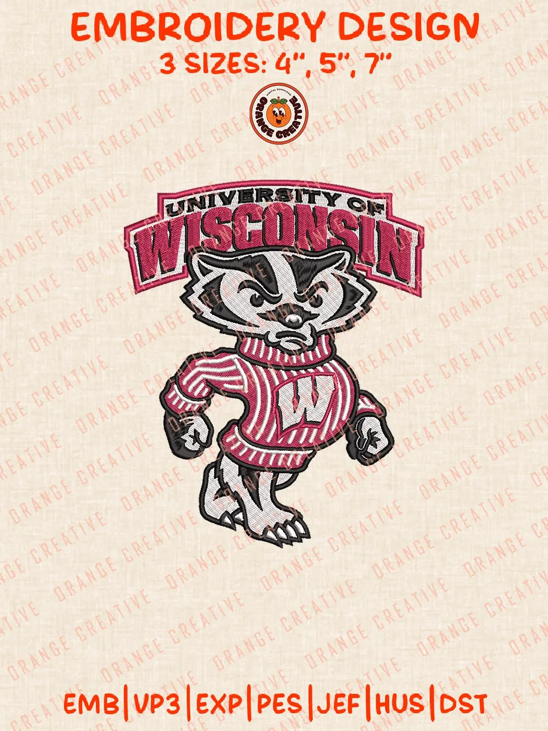 Wisconsin Badgers Logo Embroidery Design Files, NCAA Logos Embroidery Designs, NCAA Machine Embroidery Files, 3 Sizes, Custom Sizes, Instant Download