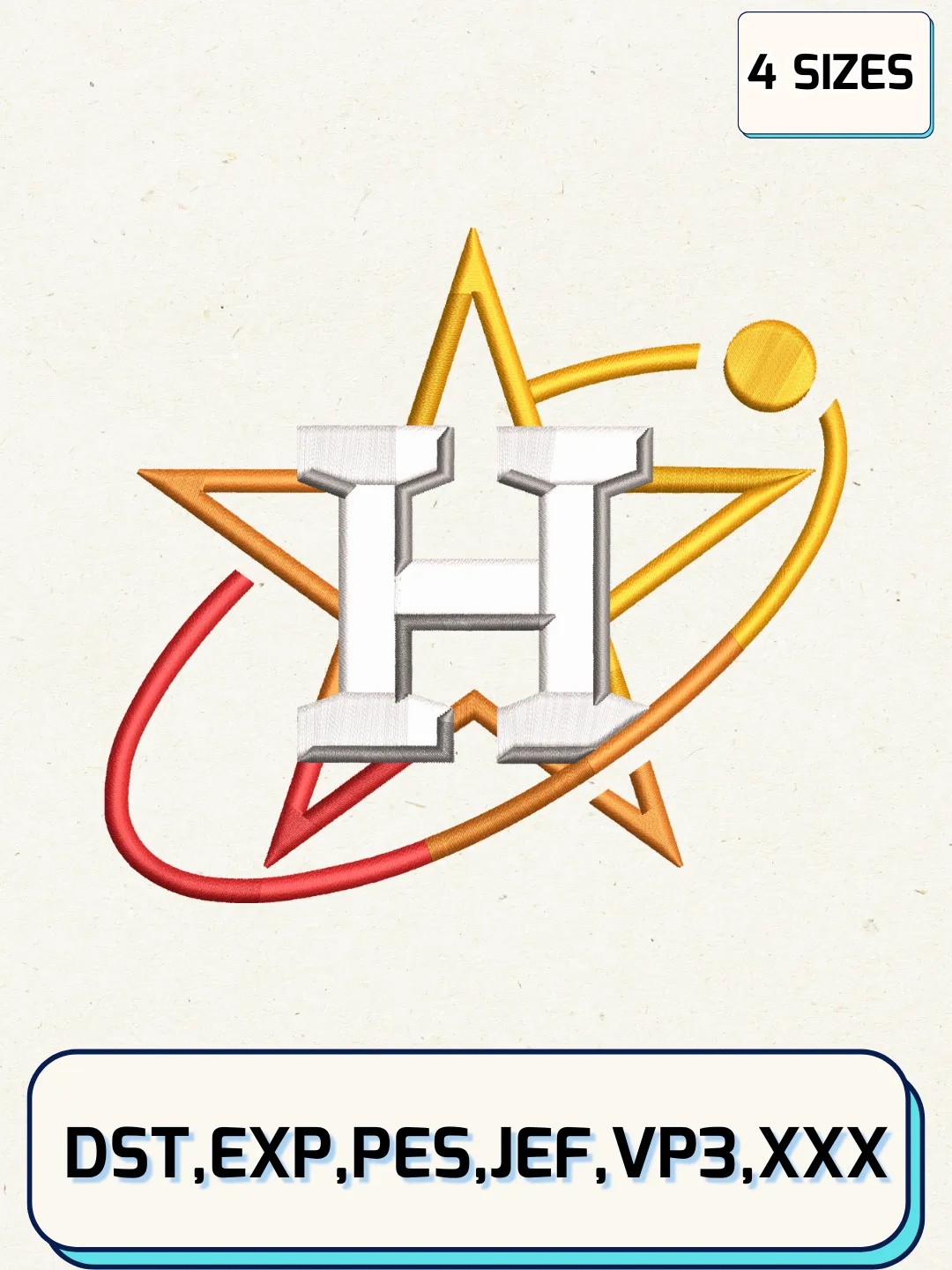Houston Astros Cap Logos Embroidery Design Files, MLB Logos Embroidery Designs, Machine Embroidery Files, 4 Sizes