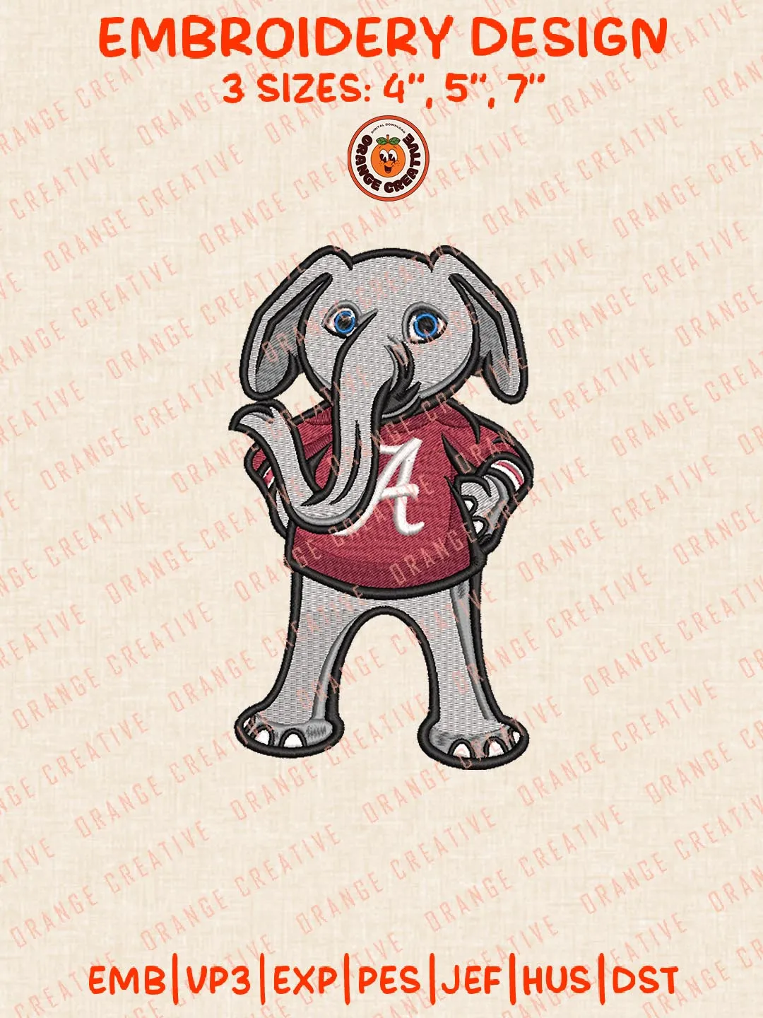 Alabama Crimson Tide NCAA Mascot Logo Embroidery Design, NCAA Team Embroidery Design, Machine Embroidery Design File, 4 Sizes, Custom Size, Digital Download