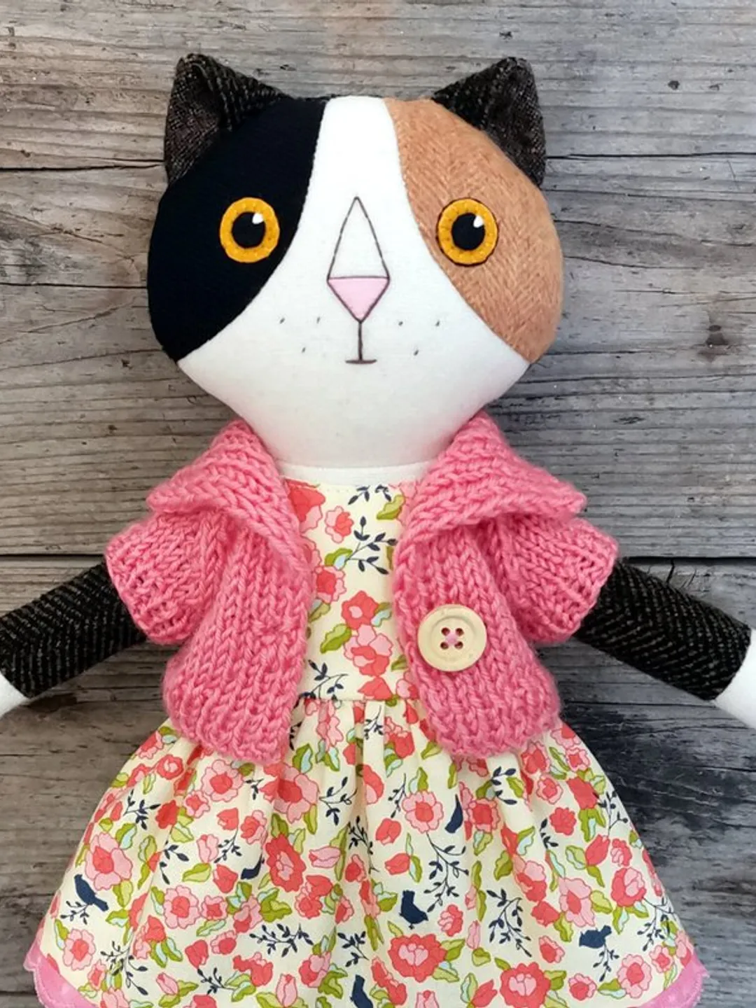 Calico cat, handmade stuffed doll, wool plush kitten toy, soft textile cat