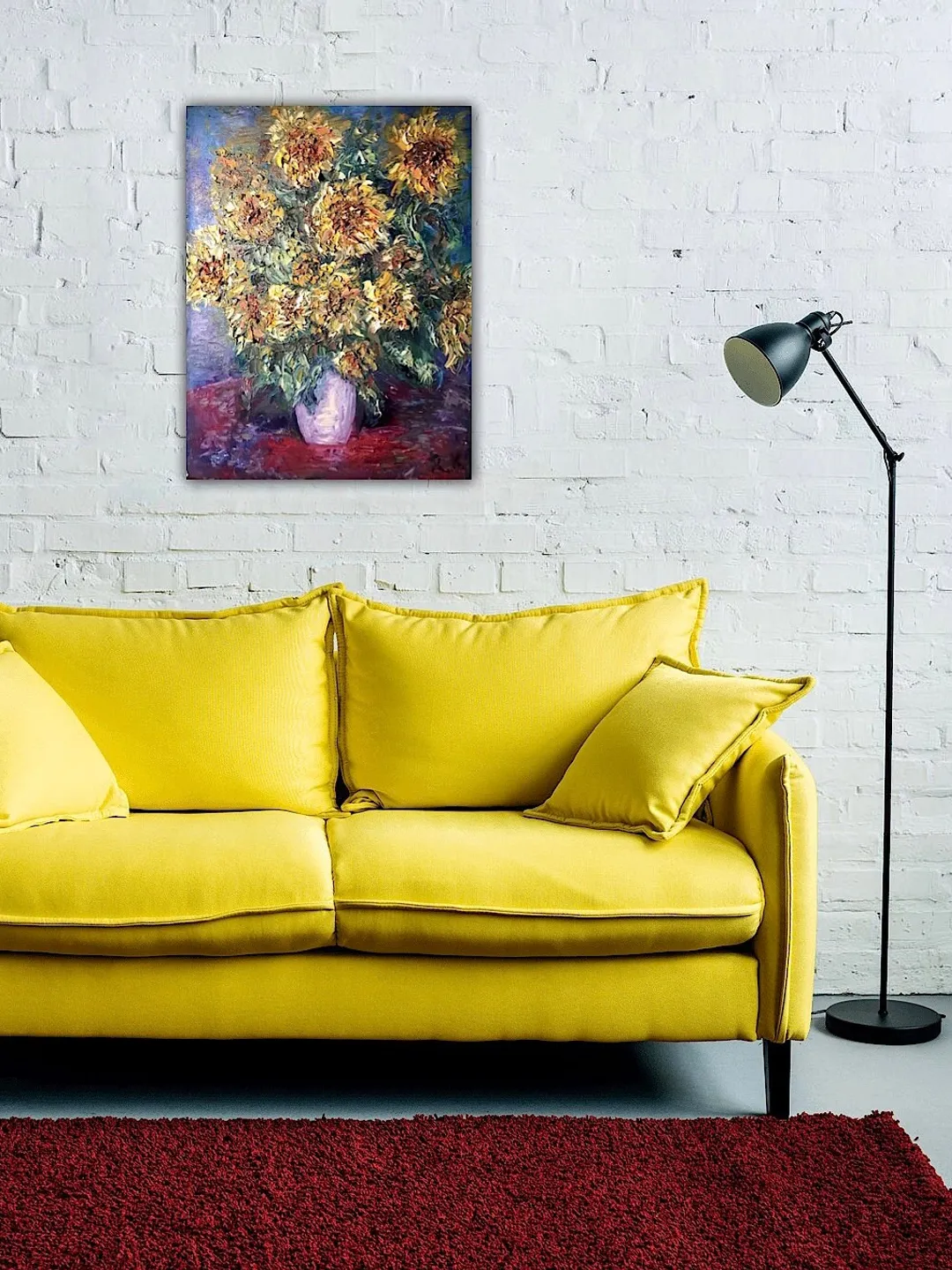 Sunflowers in a vase original impasto textured oil painting on 3 d ...