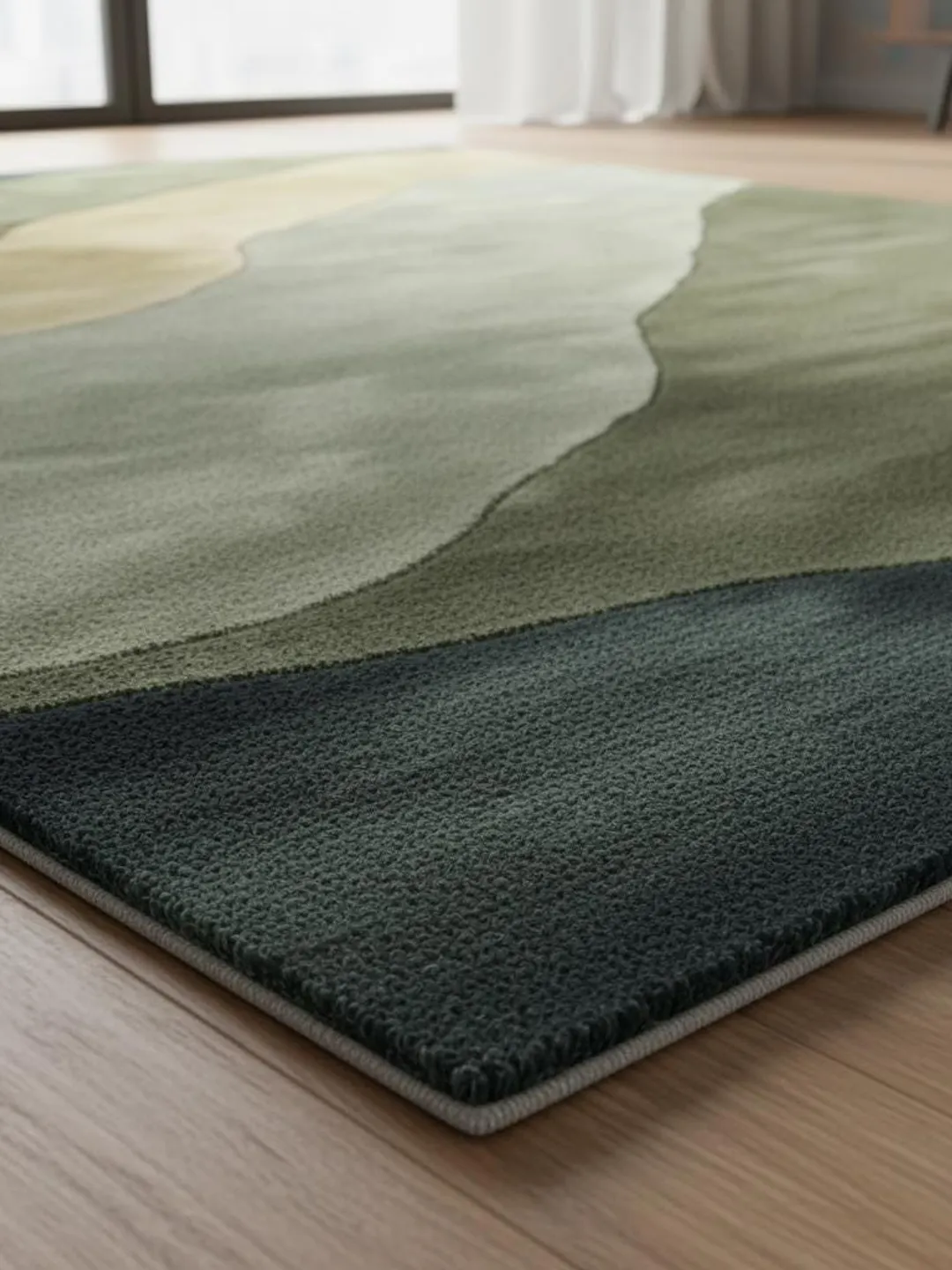 Hand Tufted Wool Rug – Nature Inspired Green Modern Area Rug, Abstract ...