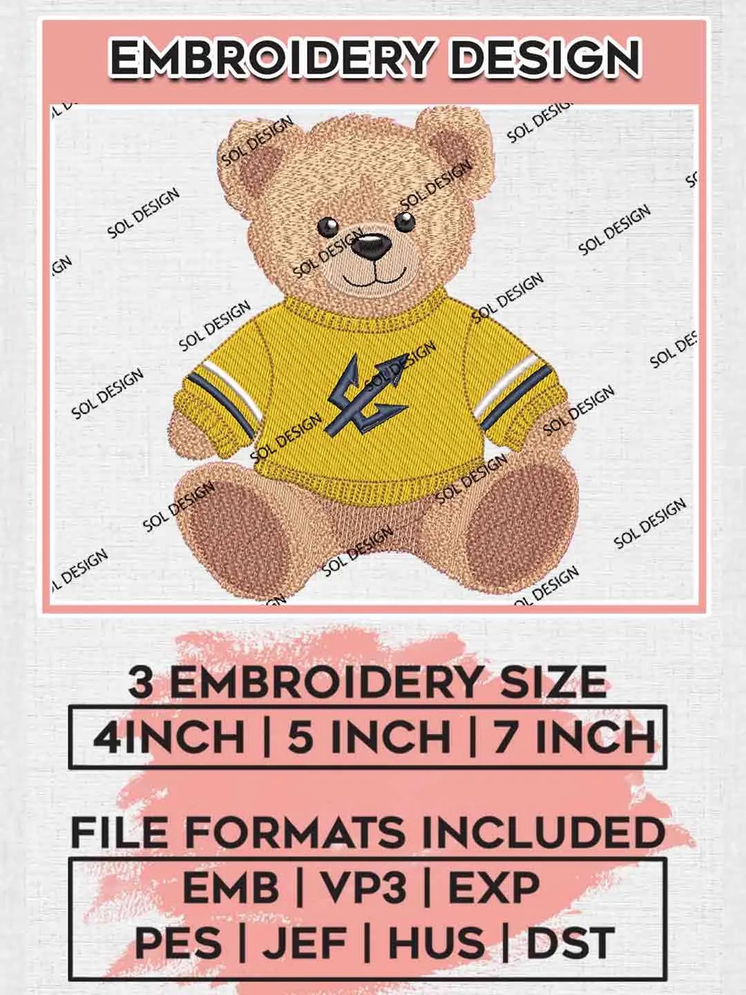 UCSD Triton Teddy Bear Embroidery Design, Football Embroidery files, Sport Machine embroidery files, 3 sizes, Instant Download