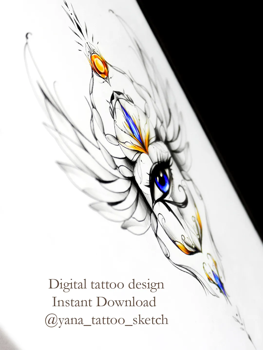 Evil Eye Tattoo Design Greek Evil Eye Lotus Flower Tattoo Ideas Sketch,  Instant download PDF, JPG, PNG, image size:1080x1440