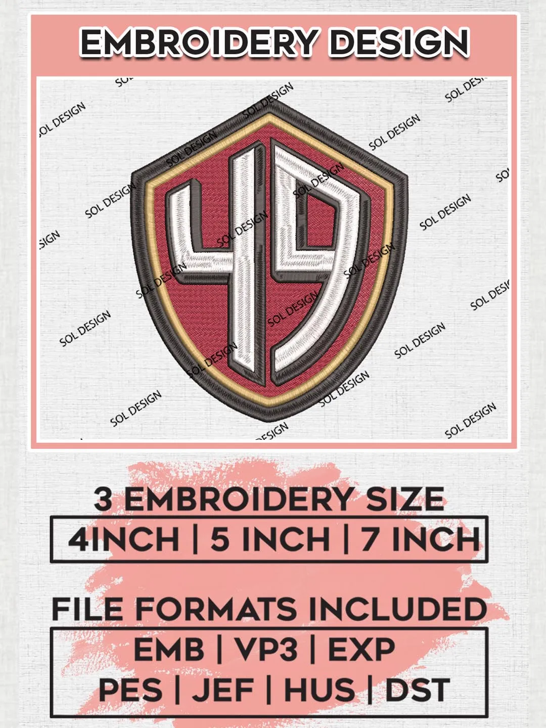 NFL San Francisco 49ers Embroidery Design Files, NFL 49ers Embroidery Designs, NFL Embroidery Designs, NFL San Francisco 49ers Machine Embroidery Design, Digital Download