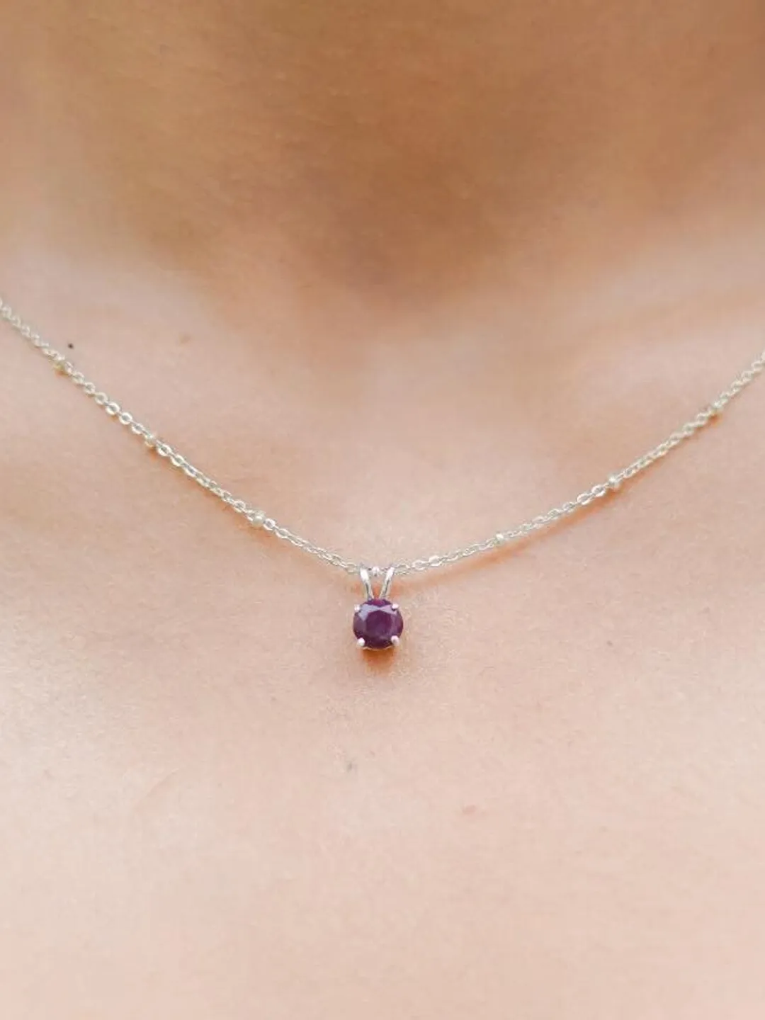 Sterling Silver Birthstone Necklace, Prong Set Gemstone Pendant, Handmade Minimalist Jewelry Gift for Women