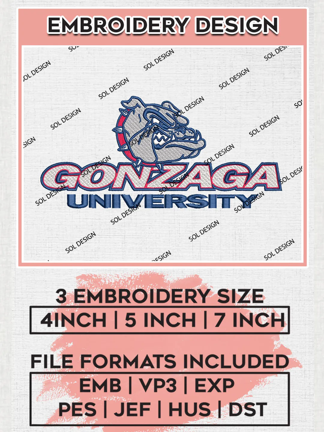 NCAA Gonzaga Universi.ty Team Logo embroidery designs, NCAA Gonzaga Bulldogs Logo Machine embroidery designs, NCAA Logo embroidery designs, NCAA Lopes Machine embroidery designs, Digital Download