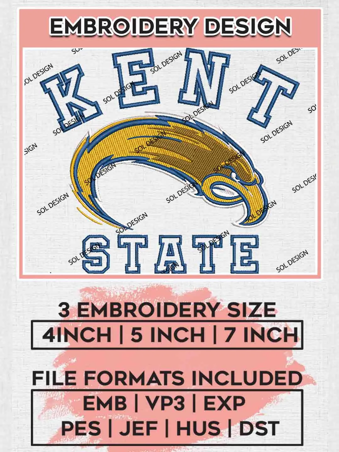Kent State Golden Flashes Logo Embroidery Designs, NCAA Logo Embroidery files, NCAA Kent State Team, Machine embroidery designs, Digital Download