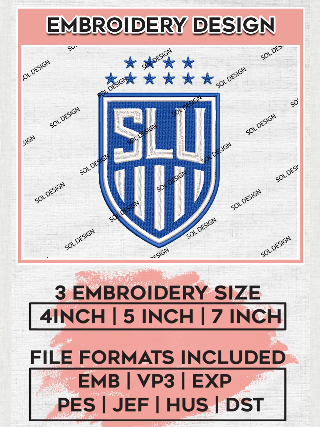 NCAA SLU Billikens Team Shield Logo Embroidery Design Files, NCAA Saint Louis Billikens Machine Embroidery, NCAA Teams, 3 sizes, NCAA Machine embroidery designs, Digital Download