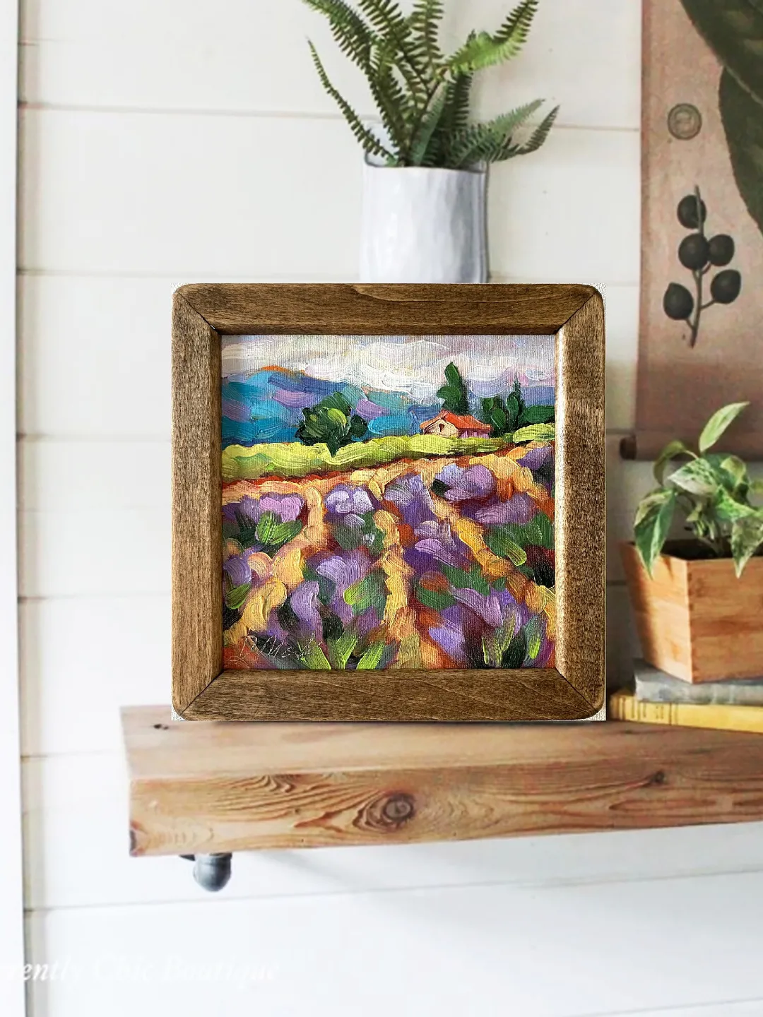 Lavender Fields Painting Tuscany Original Art Landscape Oil Painting Impasto Small Artwork 6x6 Tuscan Serenity Painting Wild Flowers