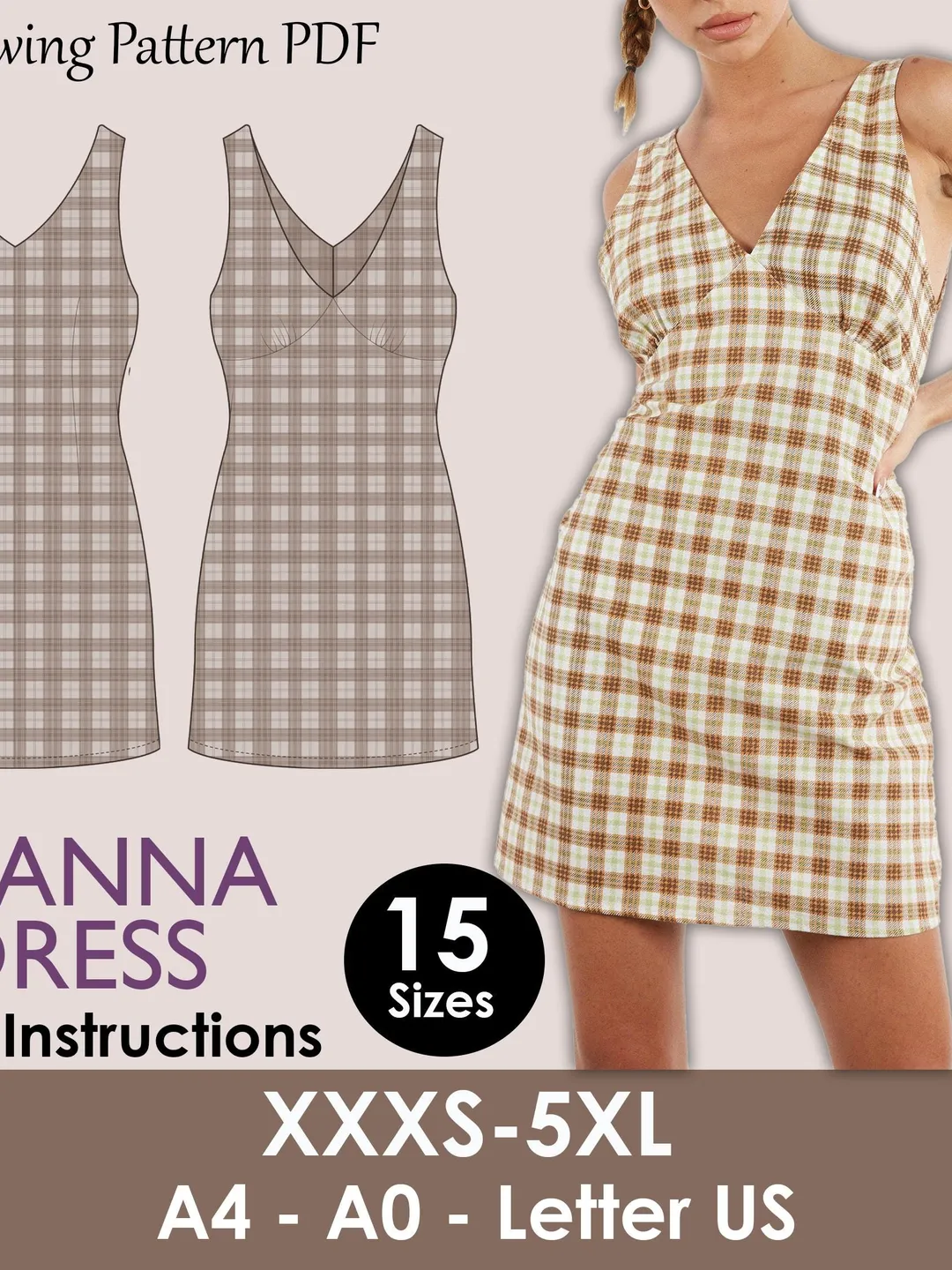 ELIANNA Dress- halter dress | Sleeveless | Women summer dress sewing  pattern | short dress sewing pattern | PDF V shape neck and backline.
