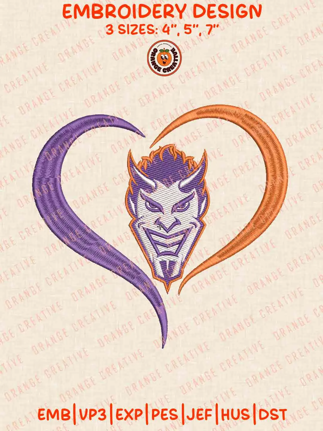 Northwestern State Demon Heart Embroidery Design Files, Football Embroidery Designs, Sport Machine Embroidery Files, 3 Sizes, Custom Sizes, Instant Download
