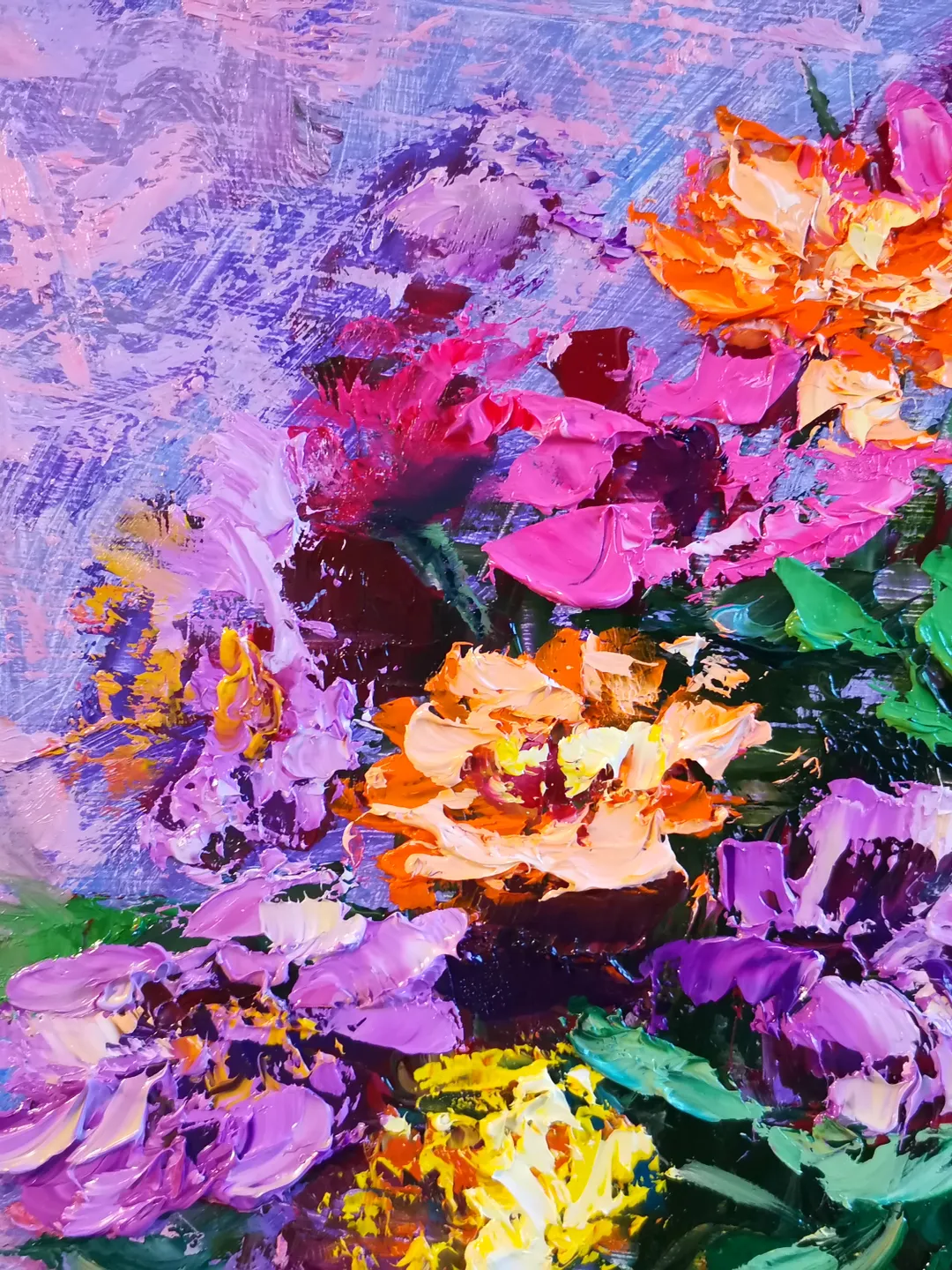 Bright Flowers Wine Oil Painting Original Impasto Artist Svinar Oksana