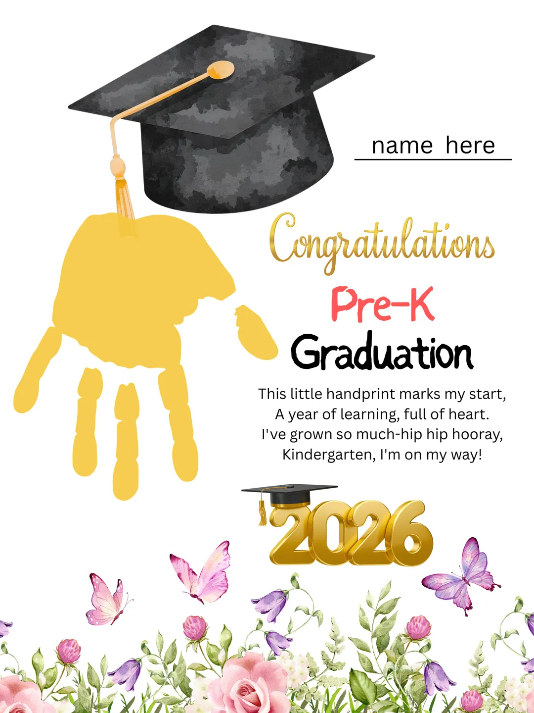 Pre-K Graduation Handprint Art Keepsake 2026 – Preschool Last Day of ...