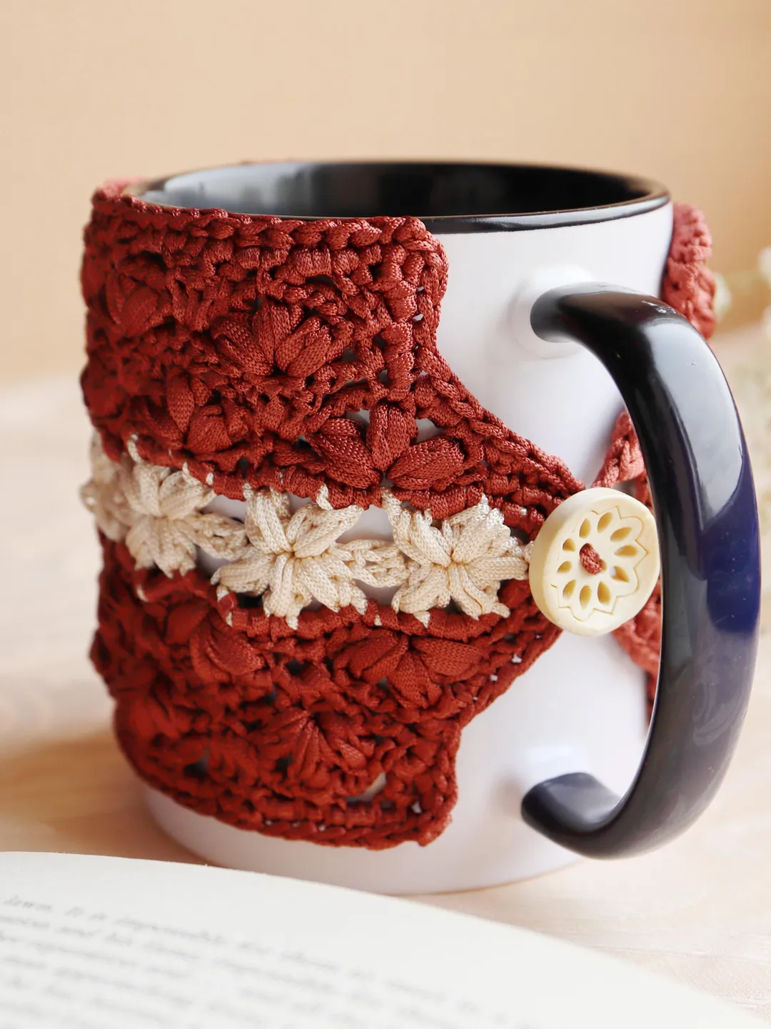 Crochet Mug Cozy Pattern PDF, Victorian Jasmine Mug Wrap, Textured Cup Sleeve, Cottagecore Home DIY Project