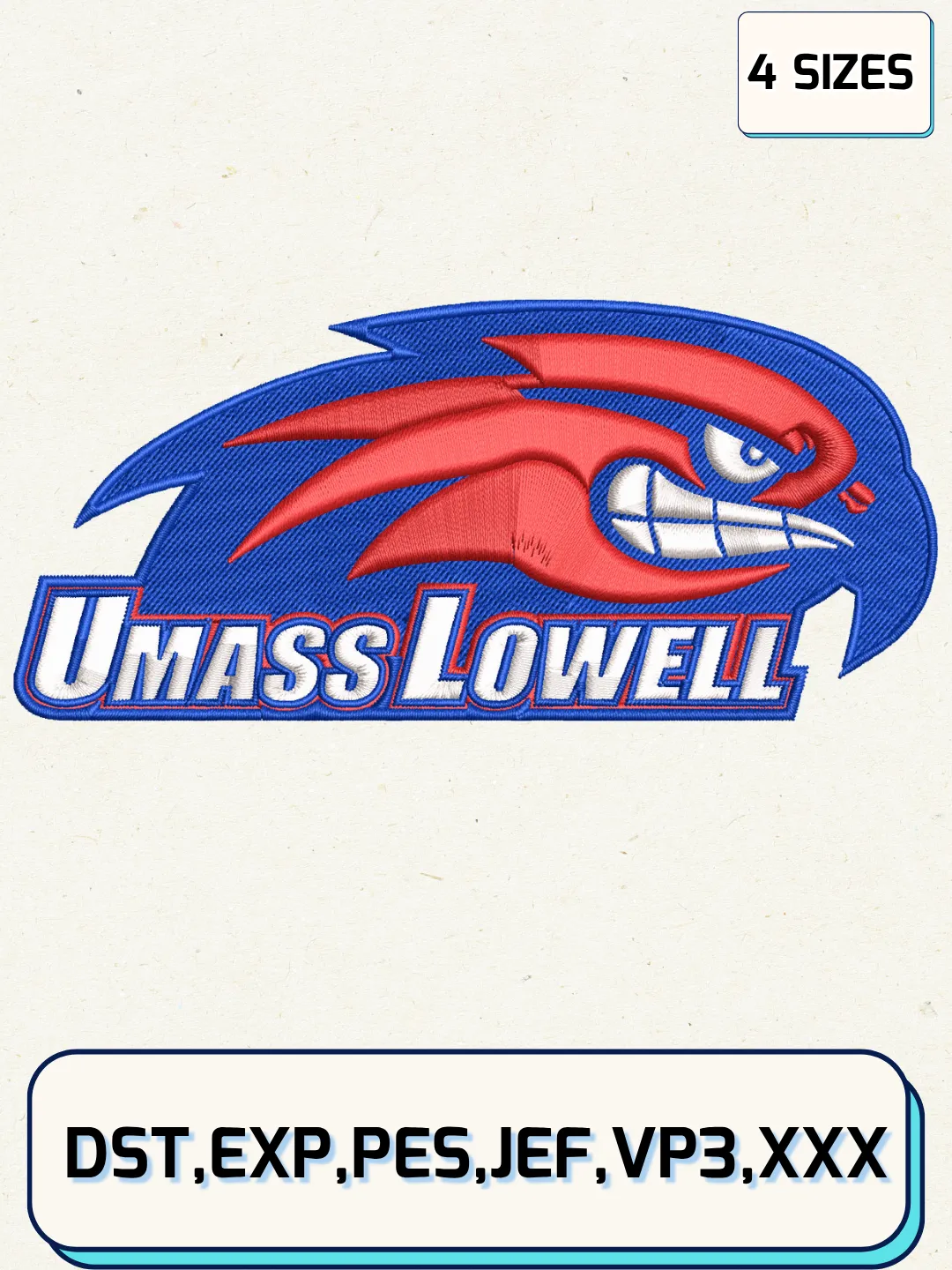 UMass Lowell River Hawks Logo Embroidery Design File,NCAA Logo Embroidery Design, Machine Embroidery Files, 4 Sizes