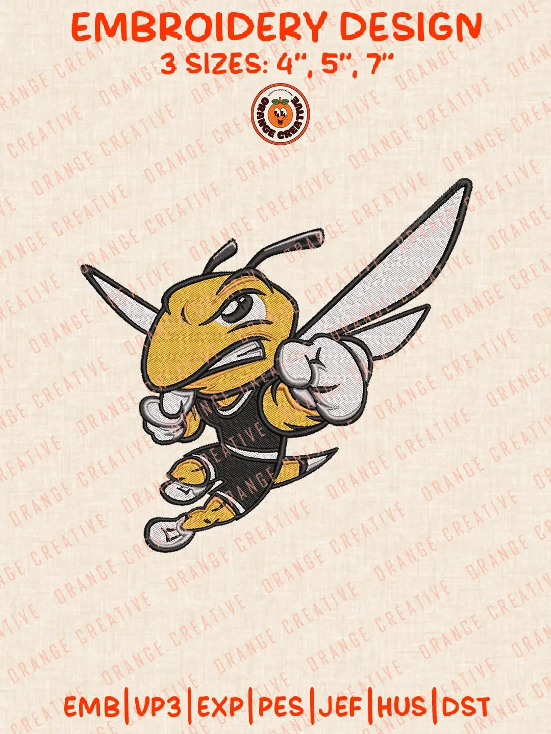 AIC Yellow Jackets Mascot Logo Embroidery Files, Sport Embroidery Designs, NCAA AIC Yellow Jackets Embroidery, College Football Team Designs, Digital Download