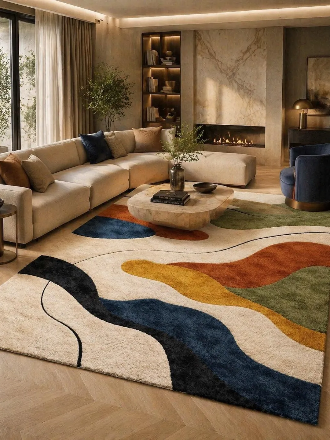 Hand Tufted Wool Area Rug, Abstract Modern Multicolor Contemporary Design