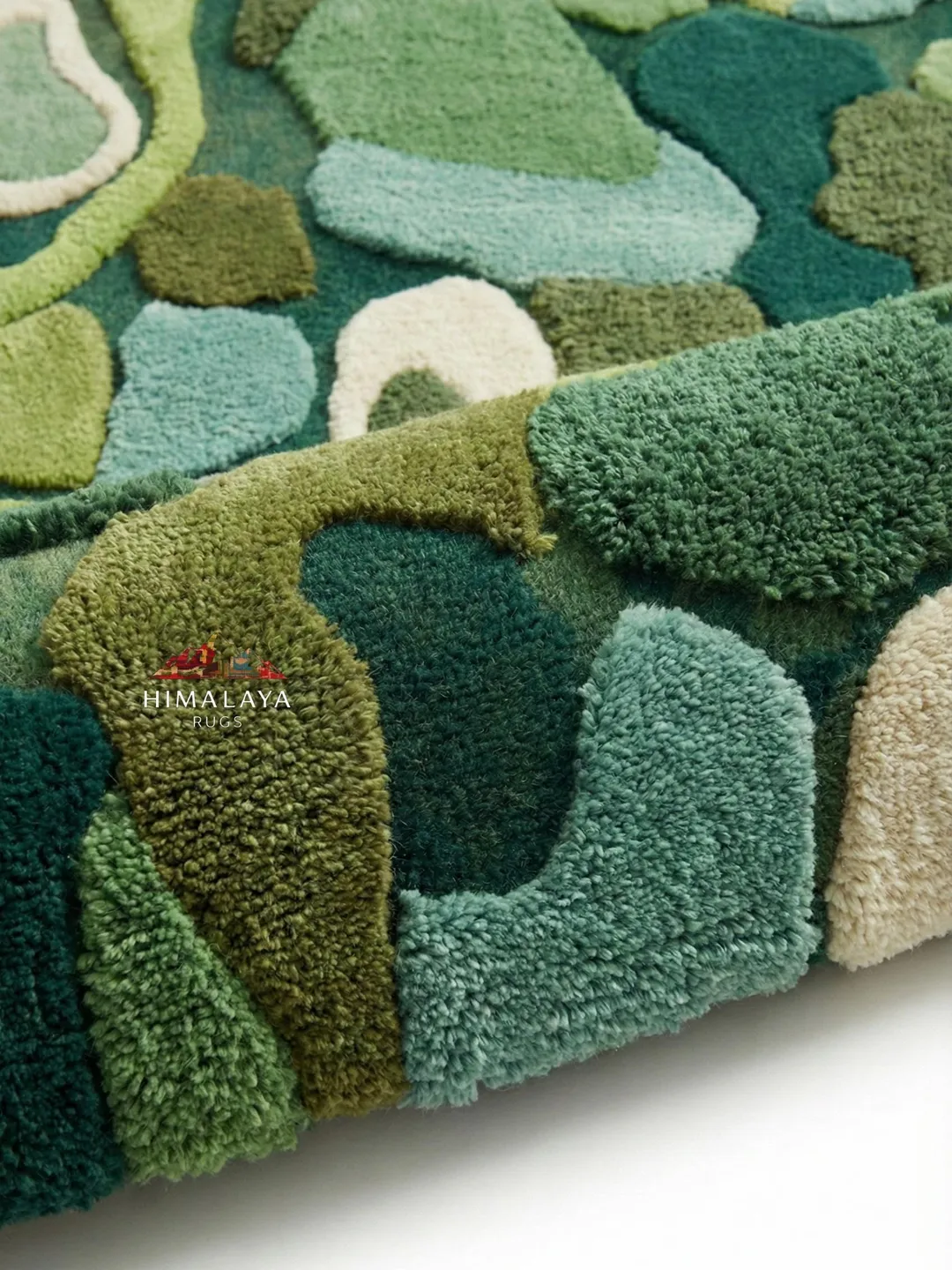 Hand Tufted Green Abstract Wool Rug | Organic Shape Area Decor