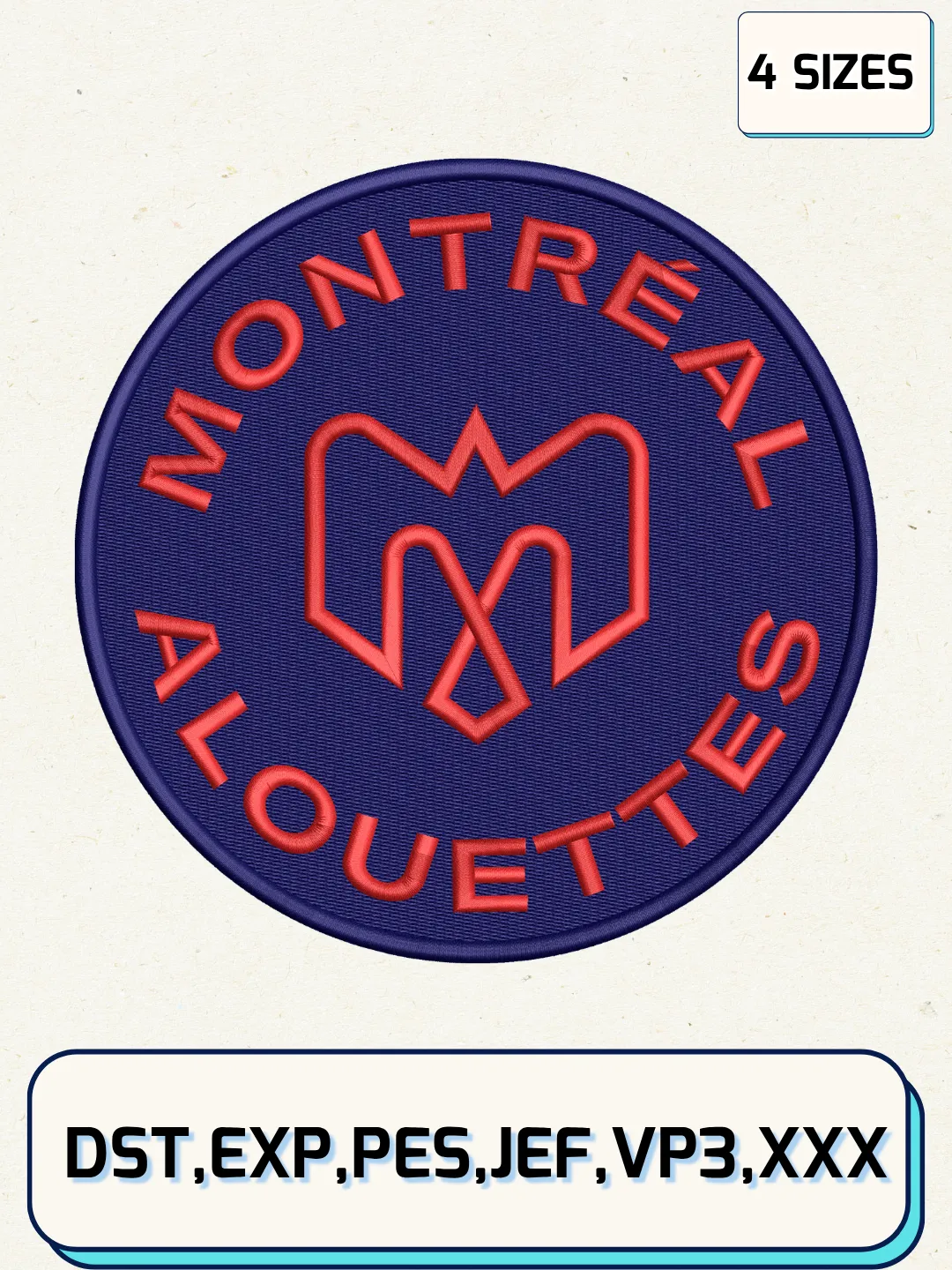 Montréal Alouettes Logo Embroidery Design File,CFL Logo Embroidery Design, Machine Embroidery Files, 4 Sizes