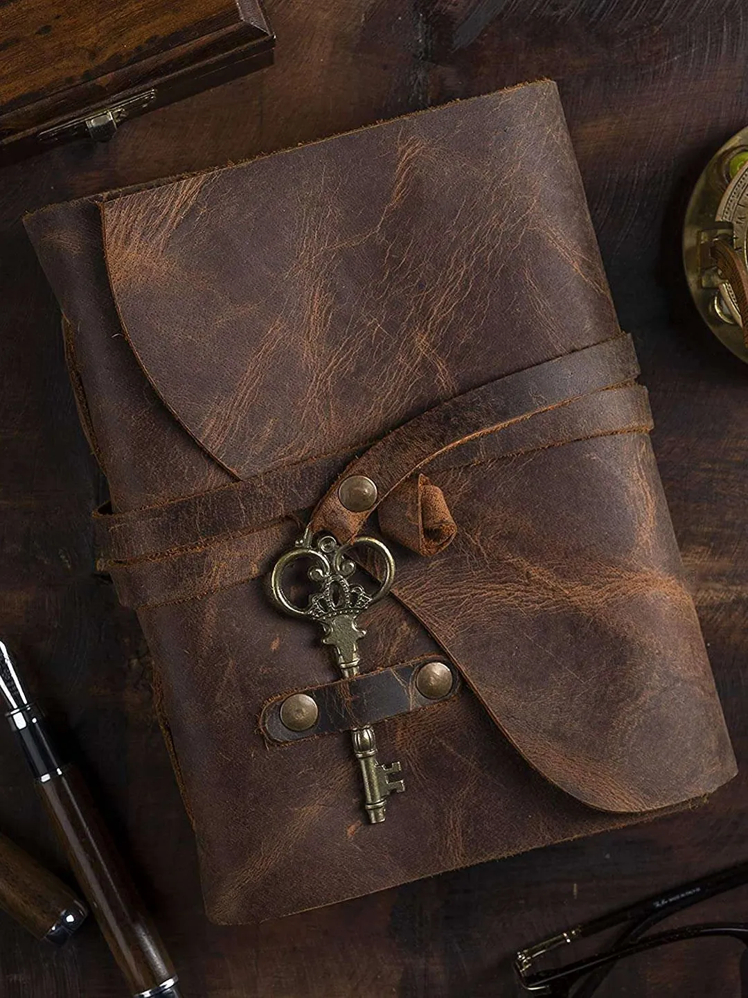 Rustic Notebooks Handmade Vintage Leather Journal with Antique Key – Rustic Travel Diary ...
